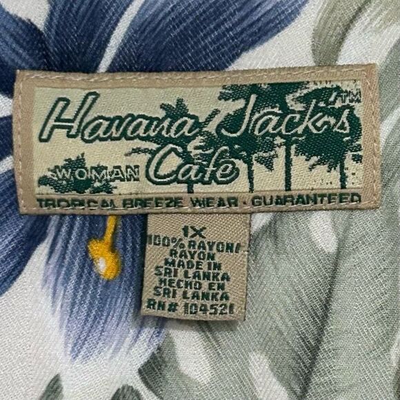 Havana Jack's Cafe Hawaiian Shirt Women's 1X Green Floral Button Front Rayon - Picture 11 of 12